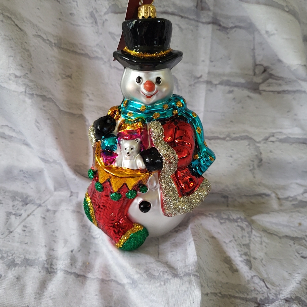 Glassware Art Studio LRG Snowman Glass Ornament crafted in Poland